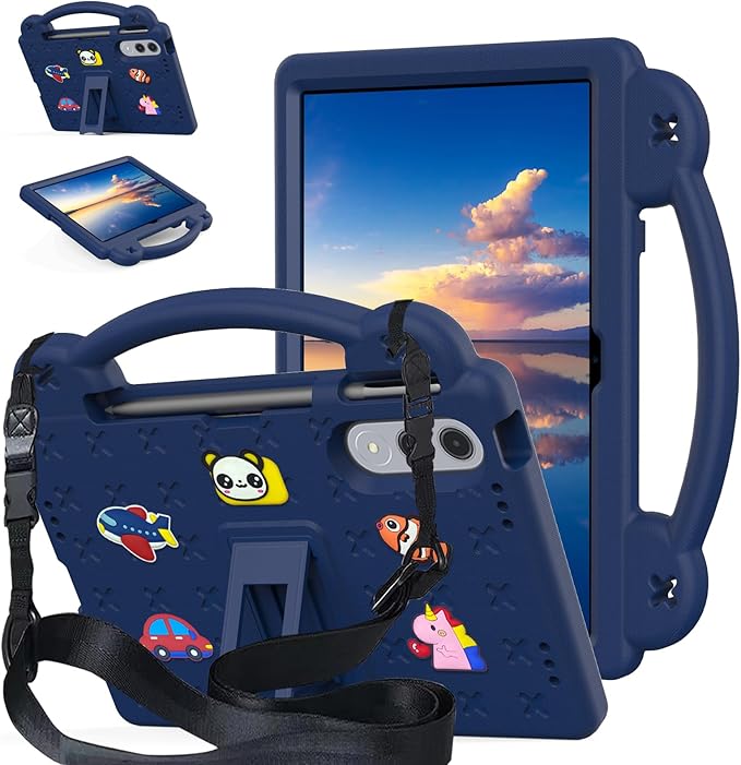 AKABEILA Compatible with Lenovo xiaoxin pad pro GT 11.1 inch TB-710FU (2025) Tablet Case, Kids Friendly Universal Lightweight Shockproof Protective Case with Shoulder Strap & Stand Handle Navy Blue