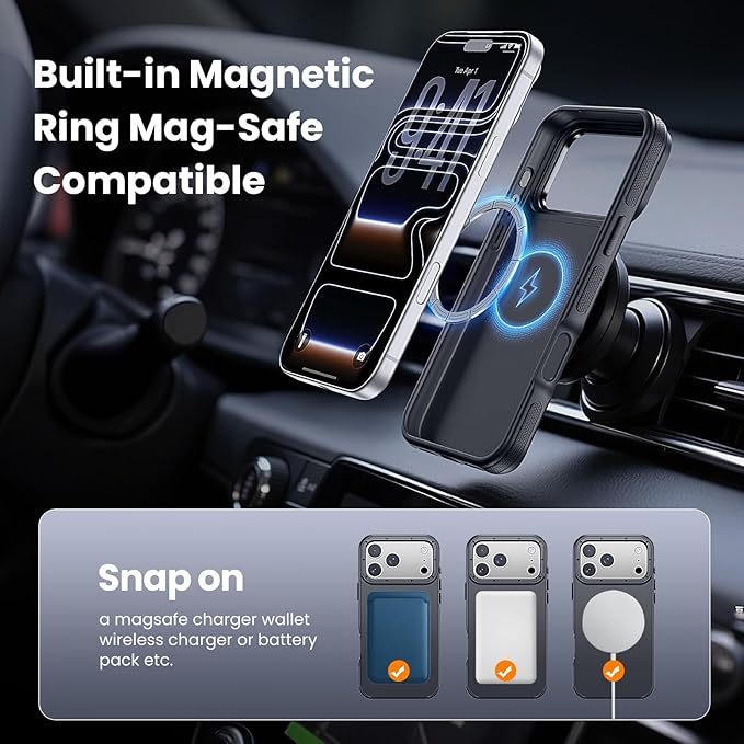 Strong Magnetic Case for iPhone 17 Pro (6.3", 2025) with Stand, Drop-Proof Bumper Cover with Contrast Color Border, Military-Grade Drop Protection, Shockproof Slim Thin Cover,Black