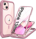 Miracase for iPhone 13 mini Case 5.4",Full-Body Protection,Clear Bumper Case with Built-in 9H Tempered Glass Screen Protector,Military-Grade Drop Protection Outdoor Phone Case for 13 mini,Dark Pink