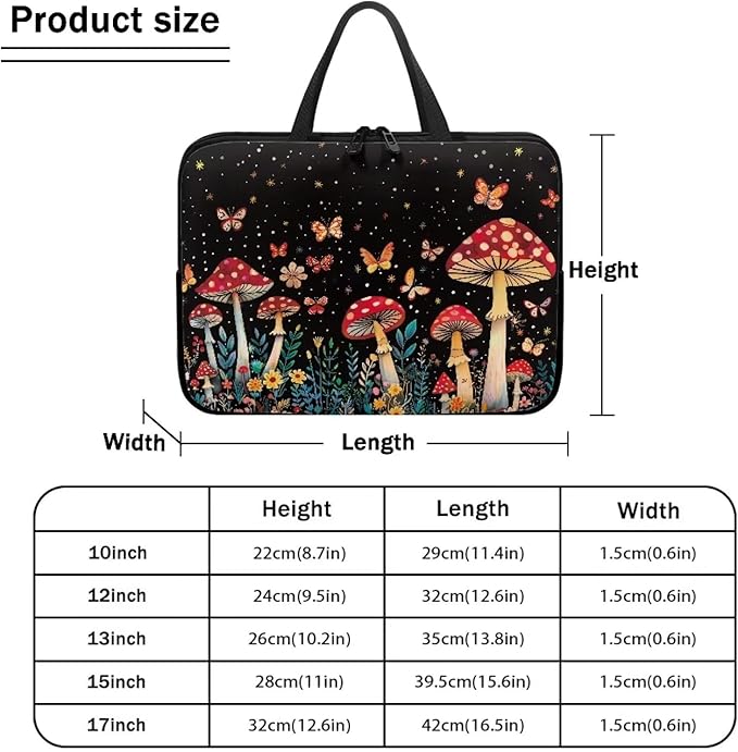 17 Inch Mushroom Forest Laptop Sleeve, Laptop Cover Computer Bag Tablet Carrying Case with Handle Tote Bags Notebook Case Handbag Messenger Briefcase for Travel/Business/School/Work