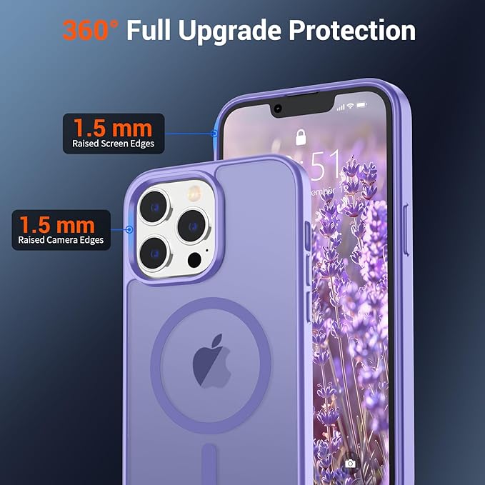SUPFINE Magnetic for iPhone 12 Pro Max Case (Compatible with MagSafe) (Military Grade Drop Protection) Slim Translucent Matte Shockproof with Anti-Fingerprint Phone Case,Purple