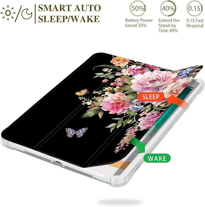 Vimorco for iPad 9th/8th/7th Generation Case 10.2-inch, for iPad Pro 10.5 Inch Cases, for iPad Air 3rd Generation Case 10.5-inch Pencil Holder/2 Viewing Stands/Typing Stand/Slim,Butterfly Pink Flower