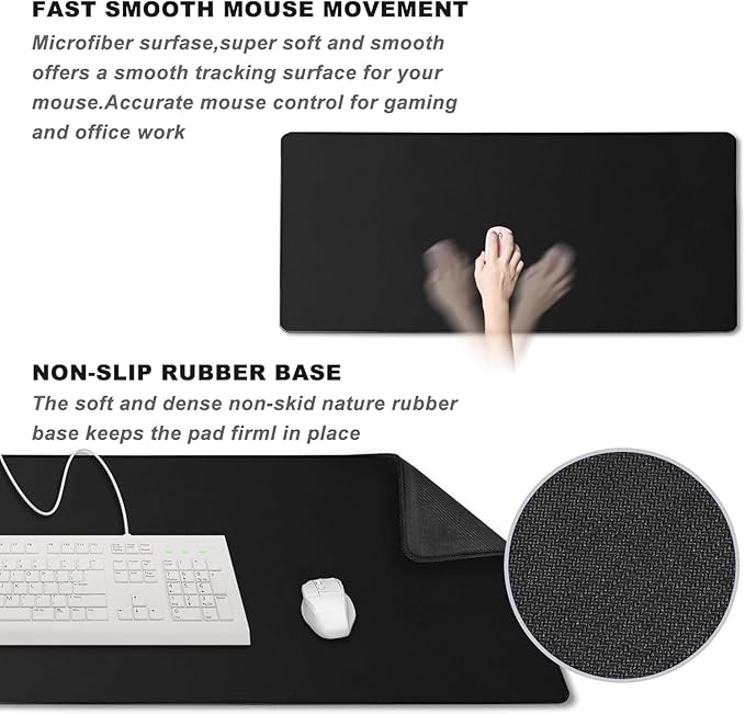 Large Gaming Mouse Pad, XXL Extended Computer Keyboard Mouse Mat with Stitched Edges, 31.5" x 15.7" Non-Slip Waterproof Rubber Base Office Big Long Mousepad for Work, Game, Office, Home, Black