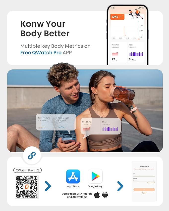 Smart Bracelet, Health Fitness & Activity Tracker with All-Day Continuous Heart Rate/Blood Pressure Monitor, Sleep Tracker, 170+ Sport Modes, 60 Day Battery & Free App, IP68 Smart Band for Android IOS