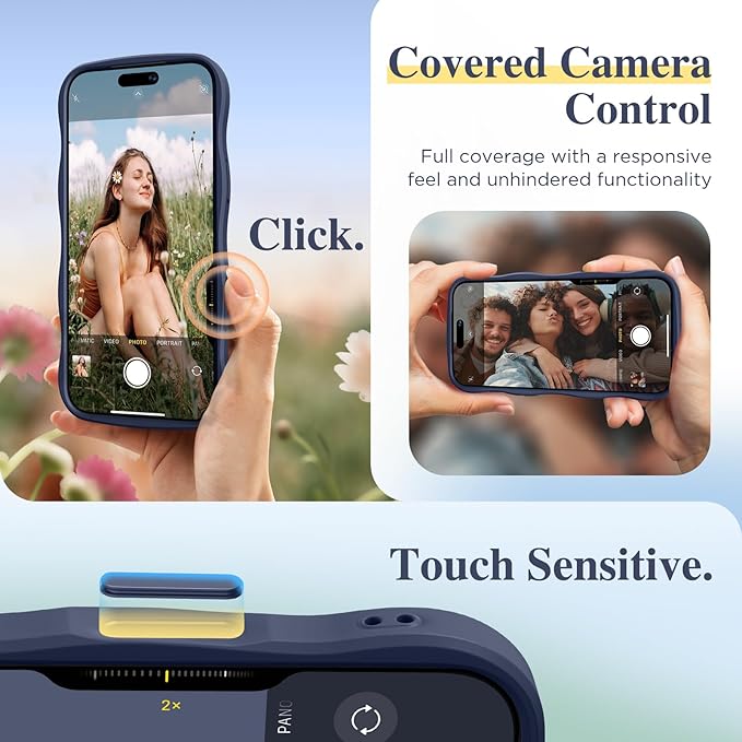 GVIEWIN for iPhone 17 Pro Case Compatible with MagSafe [Curly Wave Edge][Full Camera Protection] Floral Translucent Shockproof Magnetic Women Phone Case for iPhone 17 Pro 6.3'', Tuberose/Blue