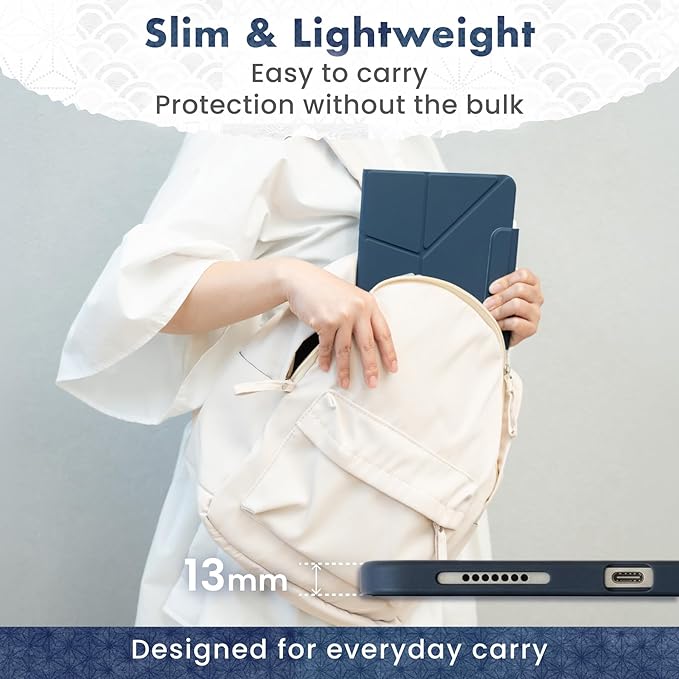 BELLEMOND iPad Air 11" Case M4 2026 / M3 2025 / M2 2024 | Origami Folio Stand | 6-Mode Foldable, Magnetic Detachable Cover | Mamoru Ori Case | Navy & Pale Blue