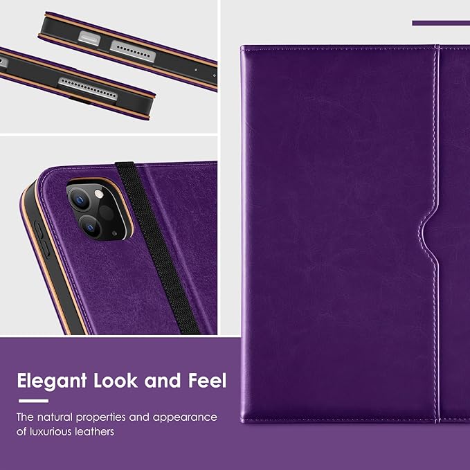 VIKESI Case for iPad Air 13 inch (M4) 2026 / (M3) 2025 / (M2) 2024,Premium Leather Folio,Apple Pencil Holder,Auto Sleep/Wake,Stand Cover - Dark Purple
