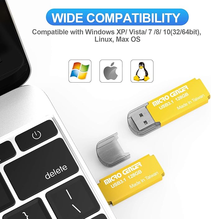 Micro Center Pro 128GB USB 3.1 Gen1 Flash Drive Faster USB Stick External Data Storage Thumb Drive (128GB, Yellow)