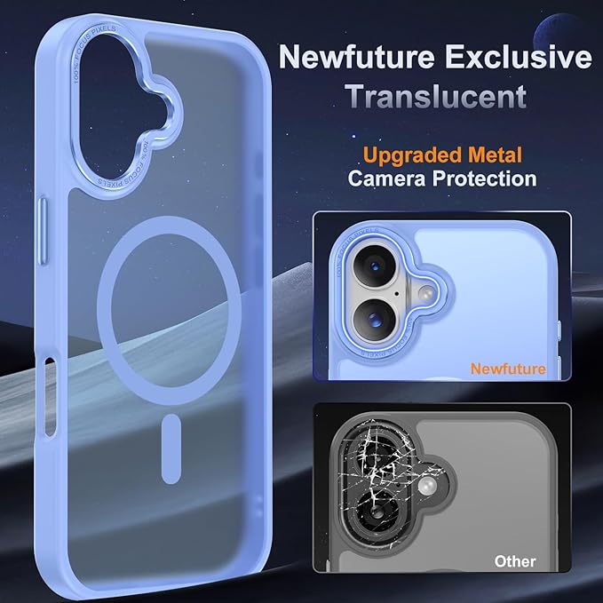 Newfuture Magnetic for iPhone 17 Case [Compatible with Magsafe] [Military Grade Drop Protection] Translucent Matte Anti-Scratch Shockproof Protective Phone Cover 6.3 Inch, Blue
