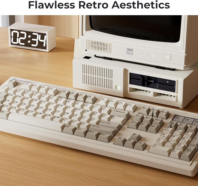 FL·ESPORTS OG104 Tri-Mode Retro Mechanical Keyboard, Full-Size Gasket Mount Gaming Keyboard, Hot Swappable, PBT Keycaps, 4000mAh for Mac/PC - Silent Switches | Gray