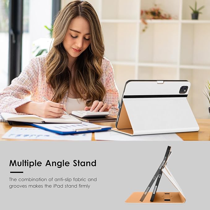 VIKESI Case for iPad Air 13 inch (M4) 2026 / (M3) 2025 / (M2) 2024,Premium Leather Folio,Apple Pencil Holder,Auto Sleep/Wake,Stand Cover - White