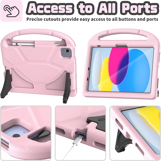 YIHE Kids Case for iPad (A16) 11th Generation 11 Inch 2025 & iPad 10th Generation 10.9 inch 2022, with Built-in Screen Protector and Stable Stand, Full Body Shockproof Protective Cover - Light Pink