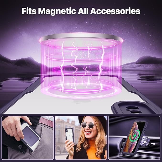 CENHUFO Magnetic Privacy for iPhone X Case/iPhone Xs Case, Full Body Phone Case Built-in 9H Tempered Glass Privacy Screen Protector [Compatible with Magsafe] Shockproof Bumper Clear Cover -Purple