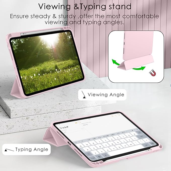 ZryXal New iPad Pro 13 Inch Case (M5) 2025 / (M4) 2024 with Pencil Holder, Smart iPad Case [Support Pencil Pro and Pencil (USB-C)], Support Touch ID and Auto Wake/Sleep (New Pink)