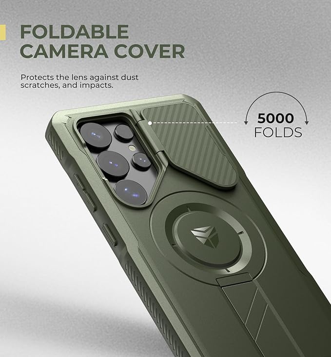 Dexnor for Samsung Galaxy S25 Ultra Case with Camera Cover & Adjustable Kickstand & Built-in Screen Protector, Magnetic Rugged Shockproof Bumper Cases Heavy-Duty Protective Cover (2025),Army Green