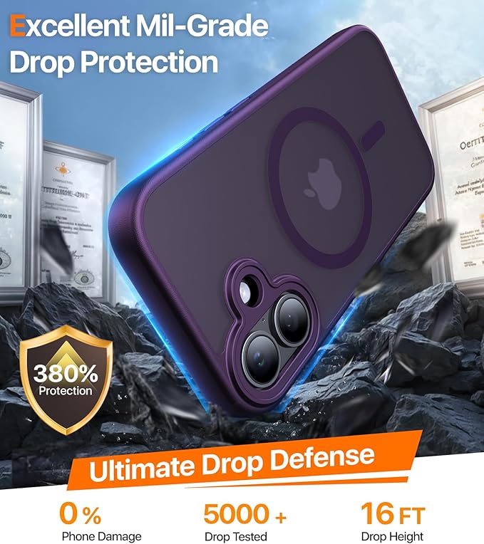 Magnetic for iPhone 17 Case,[Anti-Slip][Compatible with MagSafe][Military Grade Drop Protection] Shockproof Protective Translucent Matte Phone Case for iPhone 17 Case,Deep Purple