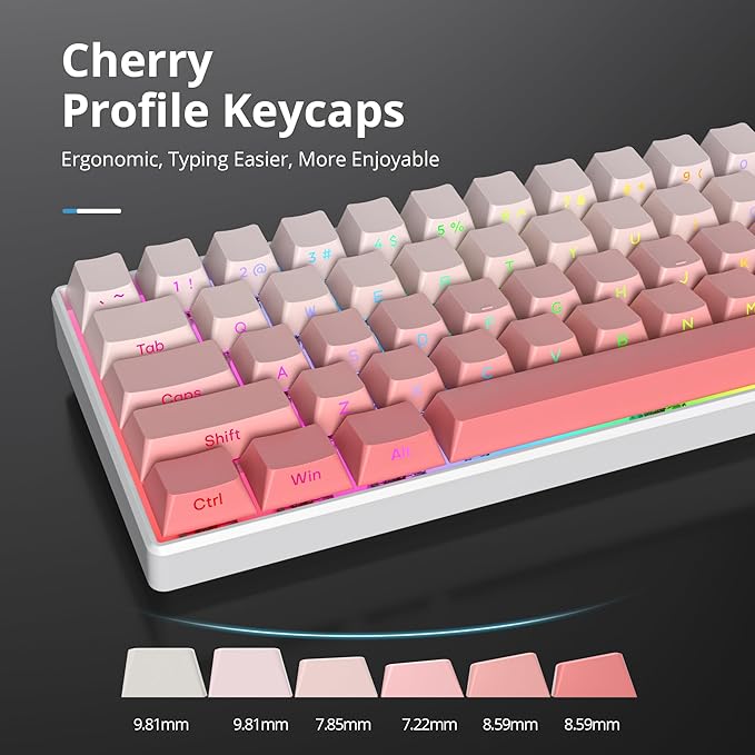Guffercty kred Cute PBT Key Caps 135-keys Custom Gradient Side Printed Double Shot Keycaps Cherry Profile for 61/68/96/108 Mechanical Gaming Keyboard (Blush)