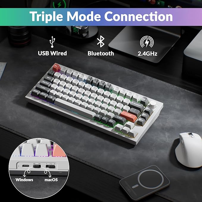 Keychron Q1 Ultra 8K 75% Wireless Mechanical Keyboard, Aluminum Hot-Swappable RGB, Brown Switch, 82 Keys, 600h Battery Life, 2.4GHz/Bluetooth/Wired, ZMK Programmable, Mac Windows Linux – White