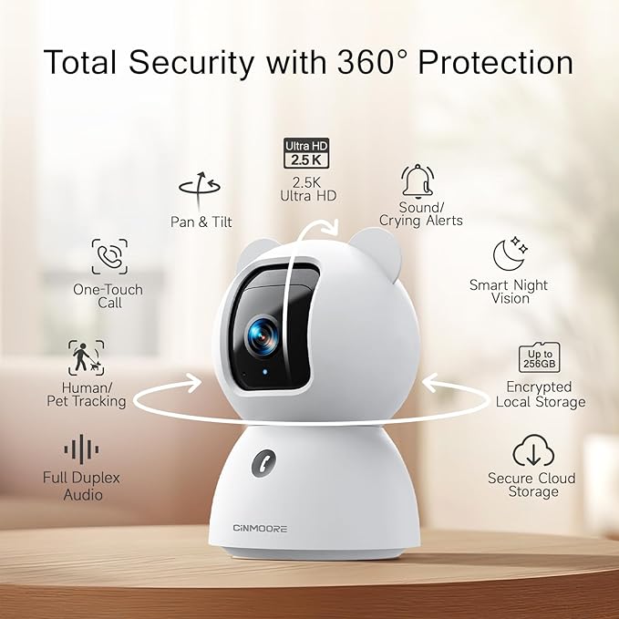 2.5K Indoor Security Camera 4pack, Non-Subscription AI Person/Pet/Cry Detection, 4MP Pet/Dog/Cat/Baby Camera w/Phone App, Pan Tilt WiFi, Night Vision, Full Duplex Audio for Home Security