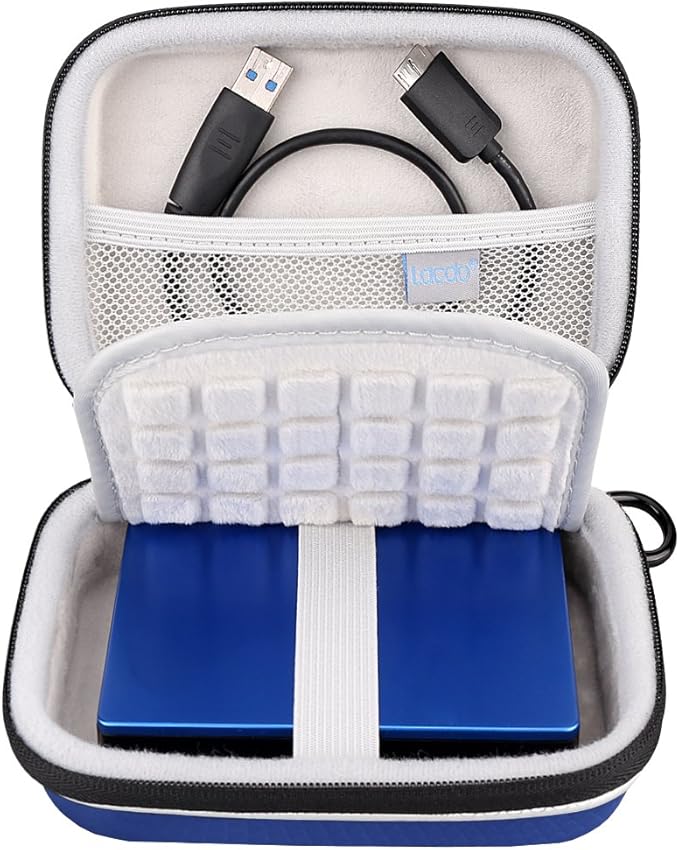 Lacdo Hard Drive Carrying Case for Western Digital WD My Passport/WD Elements/My Passport Ultra Portable External Hard Drive 1TB 2TB 3TB 4TB 5TB 6TB USB 3.0 2.5 inch HDD Travel Bag, Blue