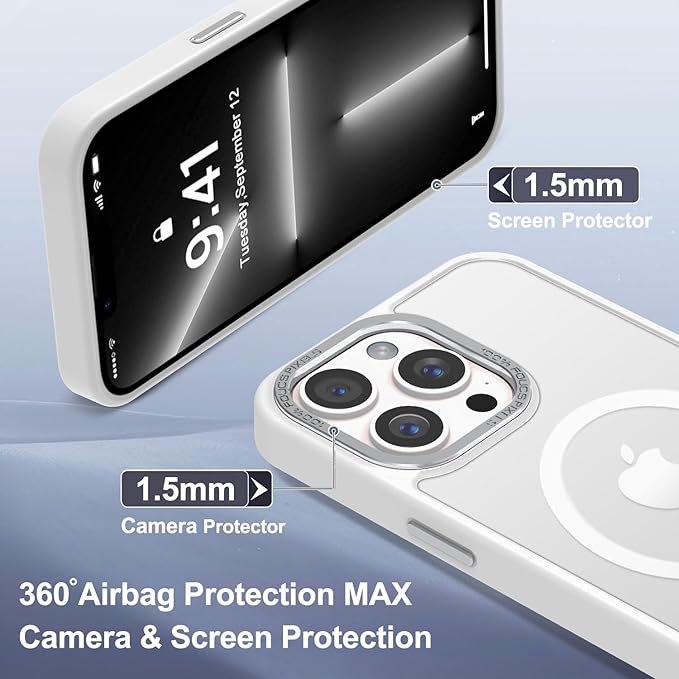 Newfuture Designed for iPhone 13 Pro Max Case with Magnetic [13 FT Military Drop Protection] [Compatible with Magsafe] Slim Translucent Matte Shockproof with Anti-Fingerprint Phone Case, Frosted White
