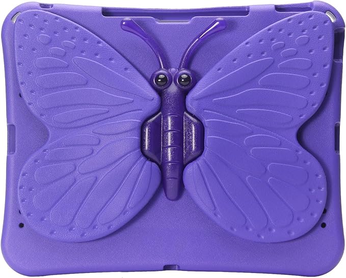 Butterfly Kids Case for iPad Air 13 Inch M3/M2 (2025/2024), iPad Pro 13 M5/M4 (2025/2024), iPad Pro 12.9 (2022/2021/2020/2018), 3D Cartoon EVA Foam Shockproof Stand Cover for Girls - Purple