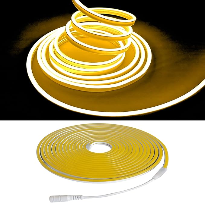 Yellow Neon LED Strip Lights, 16.4ft 12V Waterproof Flexible Light for Indoor/Outdoor Decoration (Includes Power Adapter)