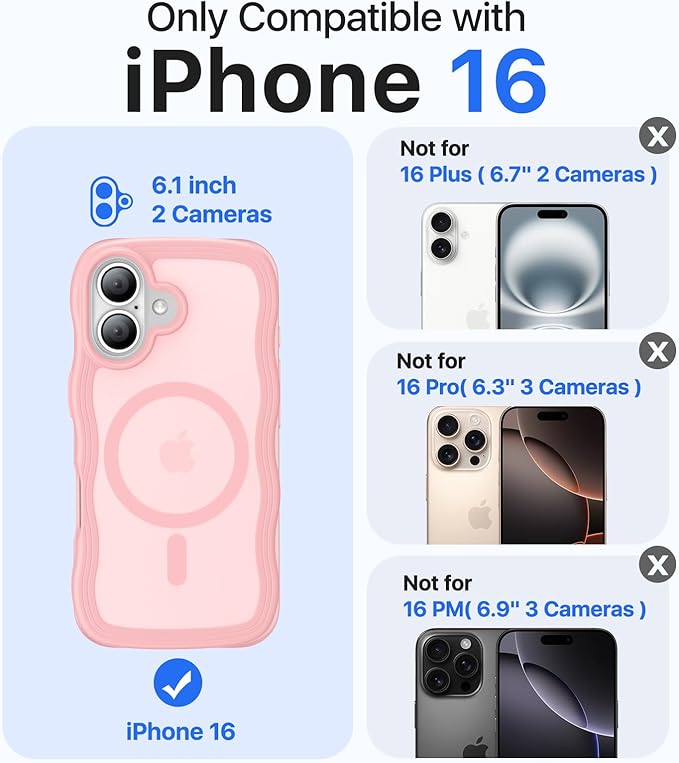 Magnetic for iPhone 16 Case,[Compatible with MagSafe][Military-Grade Drop Protection][Anti-Yellowing] Shockproof Protective Translucent Matte Cover for iPhone 16 Phone Case,Peach Pink