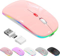 LED Bluetooth Wireless Mouse for MacBook Air/Pro, Laptop, iPad – Rechargeable Silent Light-Up Slim Mouse, Optical Dual Mode BT5.2 & USB-A/USB-C – for Students, Kids, Girls, Boys – Baby Pink