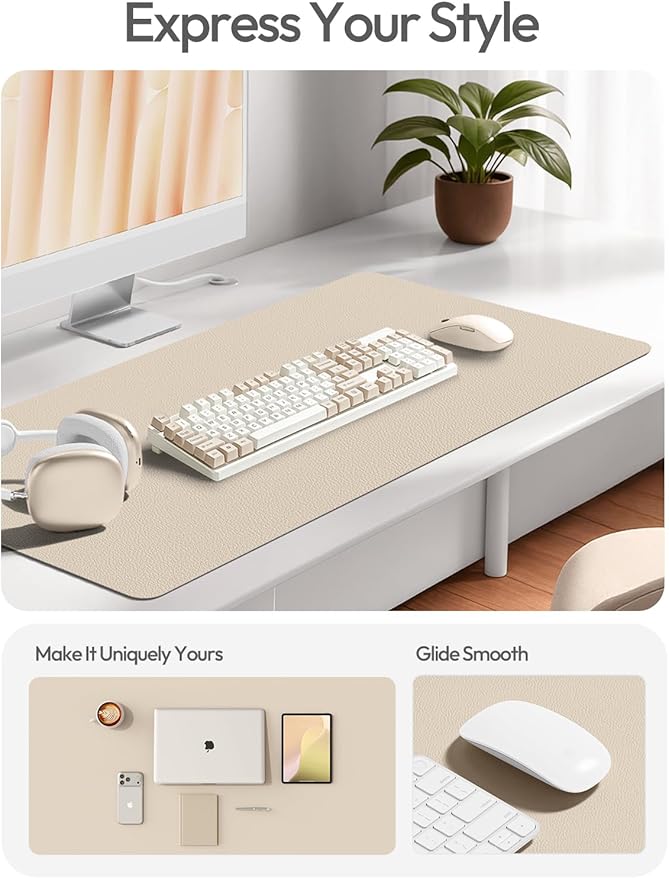 YSAGi Leather Desk Pad Protector, Office Desk Mat, Large Mouse Pad, Non-Slip PU Leather Desk Blotter, Laptop Desk Pad, Waterproof Desk Writing Pad for Office and Home (Eggshell, 47" x 17")
