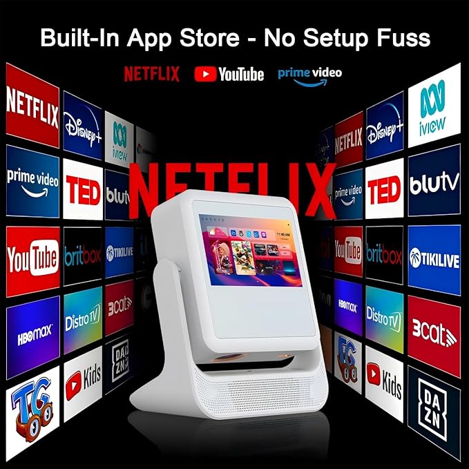 【Touch Screen/APP Store/800 ANSI/Auto Focus】Portable Projector, Full HD 4K Support Smart Video Projector, WiFi 6 Bluetooth for Home Theater/Gaming/Outdoor (180° Stand & 300 ''Display)