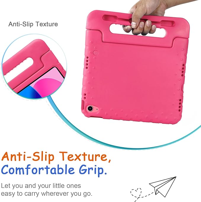 Kids Case for iPad 10th Generation (2022), iPad 11" A16 2025 Case with Pencil Holder, Techcircle Handle Stand Lightweight EVA Foam Bumper Protective Rugged Drop Protection Child Proof Cover, Rose