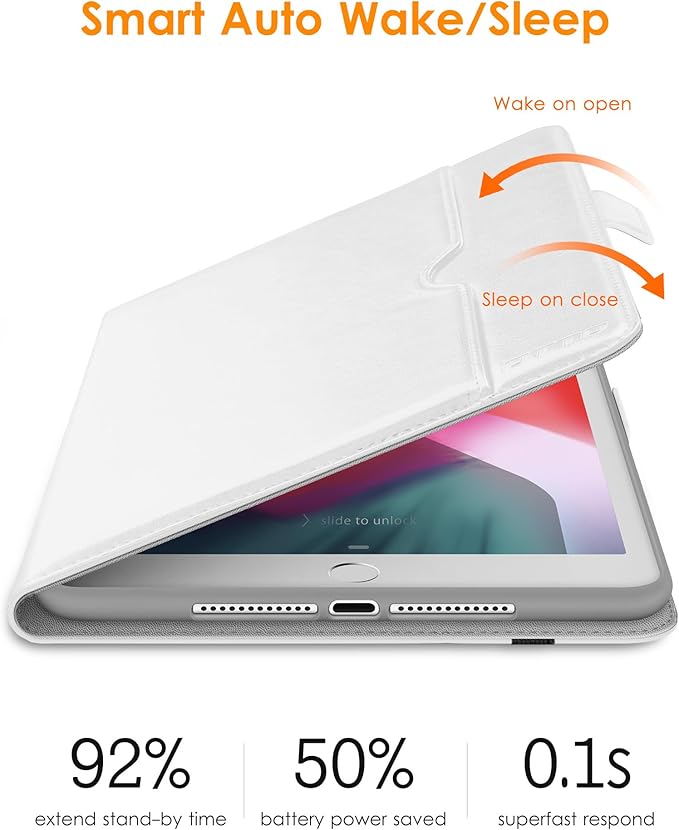 DTTO for iPad 9.7 Inch 5th/6th Generation 2018/2017 Case with Apple Pencil Holder, Premium Leather Folio Stand Cover Case for Apple iPad 9.7 inch, Also Fit iPad Pro 9.7/Air 2/Air - White