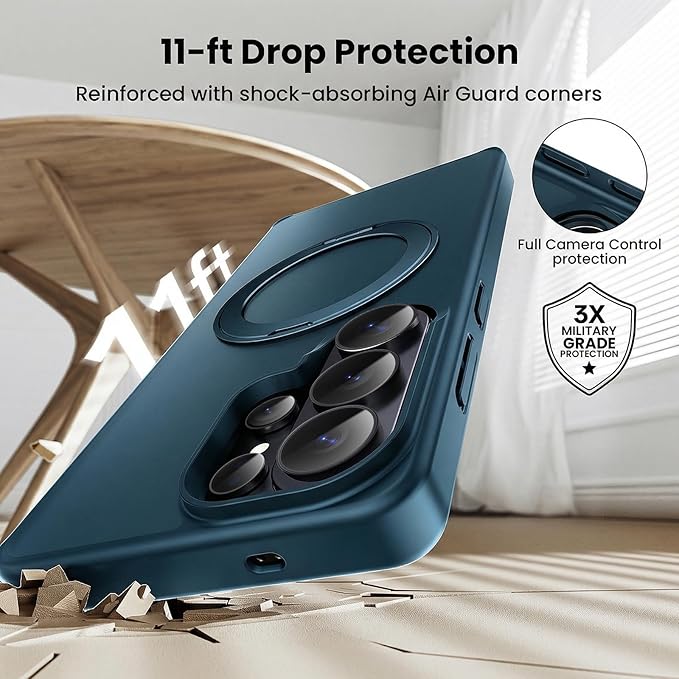 360°Ring Stand for Samsung Galaxy S26 Ultra Case with 1X Screen Protector +1X Camera Cover,Fit for MagSafe, Translucent Matte Cover & Scratch-Resistant Back Cover for Galaxy S26 Ultra 6.9", Blue