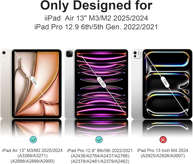 Case for iPad Air 13 Inch M4/M3/M2 2026/2025/2024, iPad Pro 12.9 Inch 6th/5th Gen. 2022/2021 with Pencil Holder, Vertical Stand, Detachable Magnetic Trifold Stand Case,Auto Wake/Sleep, Pink