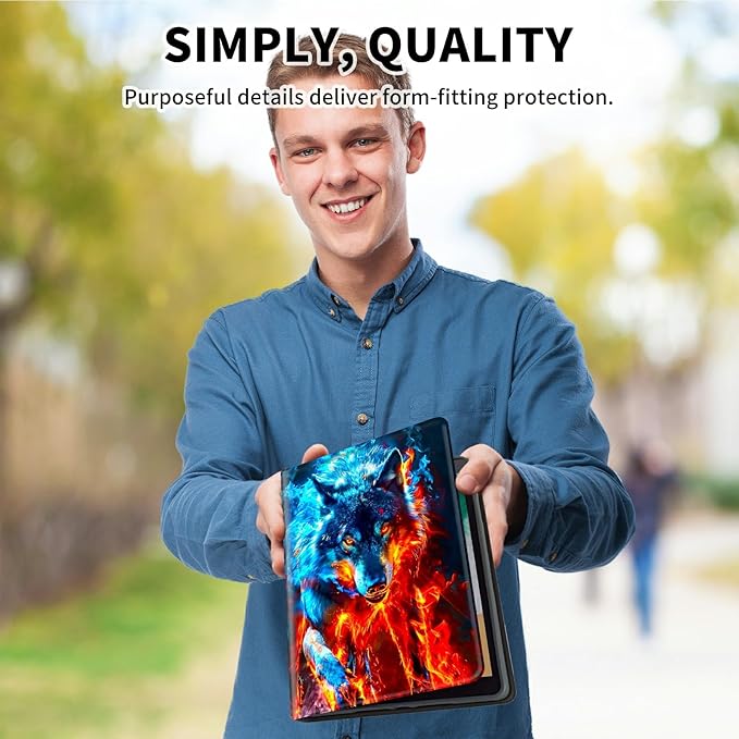 for 6.8" Kindle Paperwhite (11th Generation 2021) and Kindle Paperwhite Signature Edition Case, Slim Kickstand Stand Leather Smart Cover with Auto Wake/Sleep, Red Blue Flaming Wolf