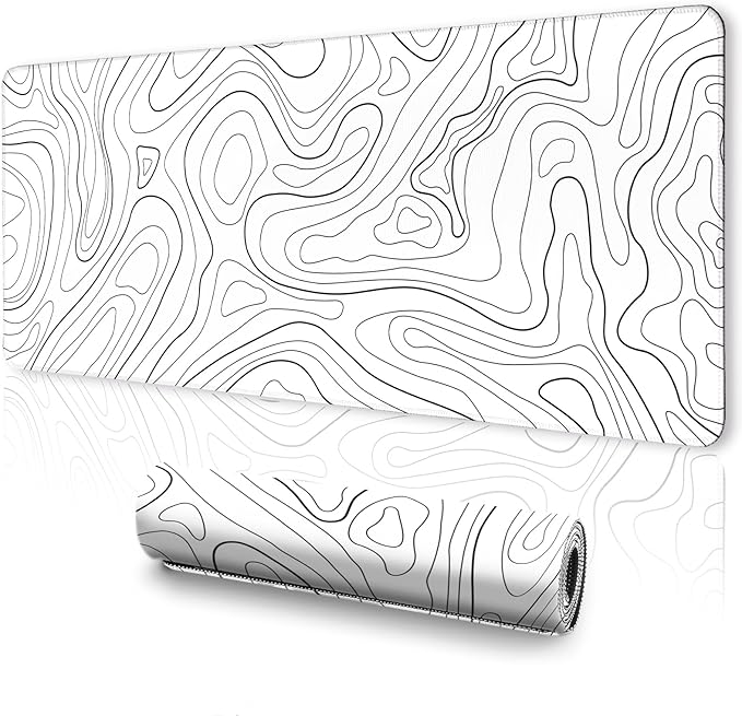 Topographic Mouse Pad XL - Large Extended Desk Mat for Gaming, Black and White Minimalist Keyboard Pad for Office & Home