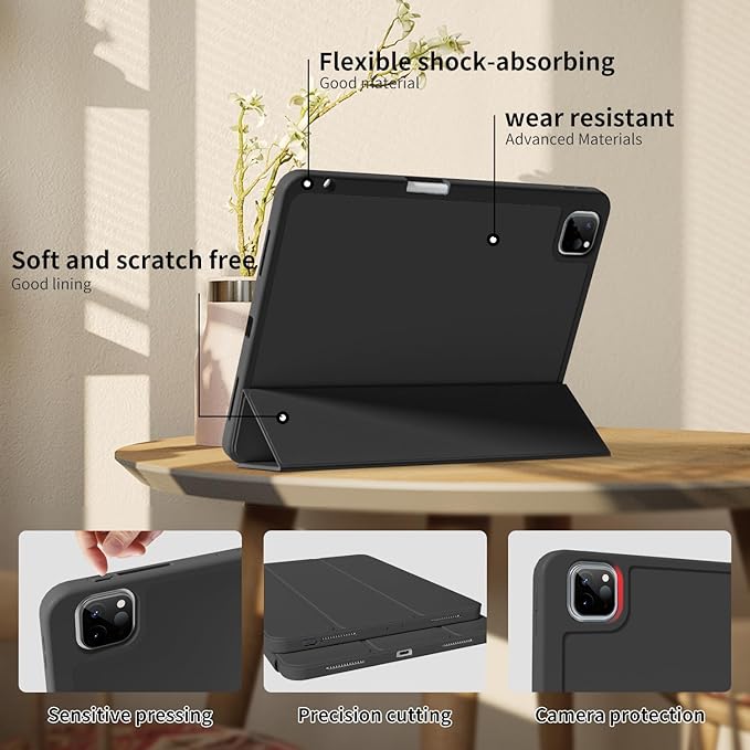 Case for iPad Pro 13 Inch Case (M5/M4) 2025/2024 with Pencil Holder | Slim Protective Trifold TPU Back | Support Apple Pencil Pro & USB-C Charging | Auto Wake/Sleep (Black)