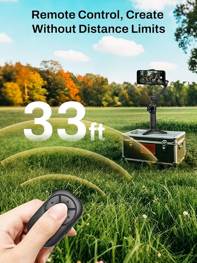 AOCHUAN Gimbal Stabilizer for iPhone w/Bluetooth Remote, 3-axis Phone Stabilizer w/7.8” Extension Rod, AI Face Tracking Smartphone Gimbal, EVA Protective Storage Bag w/Hand Strap, V8 KIT BK& B30