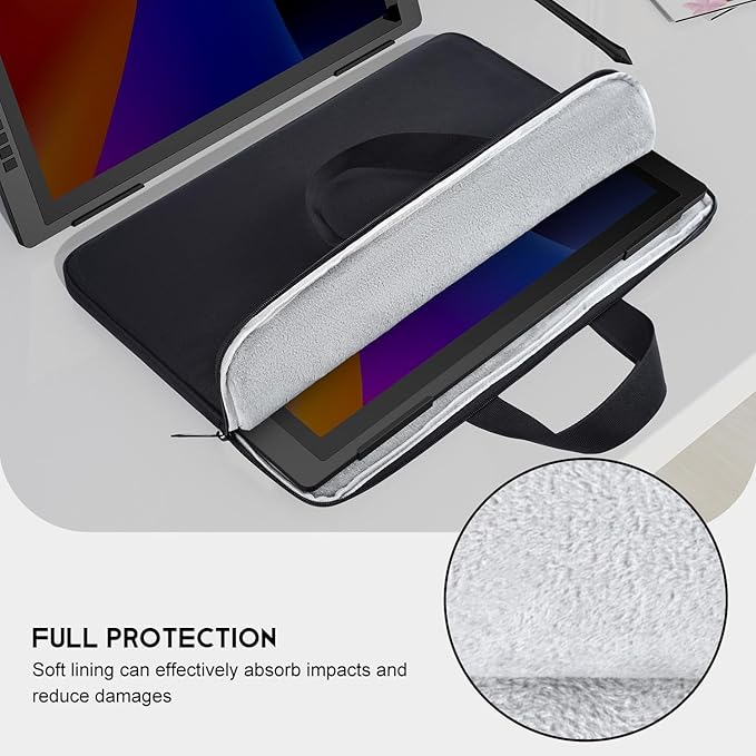 Drawing Carrying Tablet Sleeve Case for XPPen Artist 15.6 Pro V2, XPPen Artist Pro 19, HUION KAMVAS Pro 19, Shockproof-Padded Bag with Accessory Pocket & Handle, Black