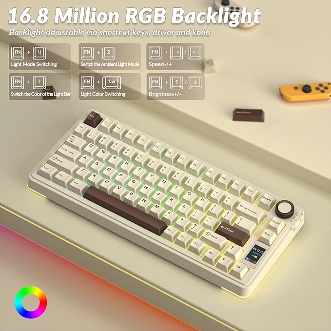 AULA S75 PRO Wireless Mechanical Keyboard with Screen&Knob, 75% Hot Swappable Gaming Keyboard with Pre-lubed Switches, RGB Backlit, PBT Keycaps, Creamy Sounding Computer Keyboards
