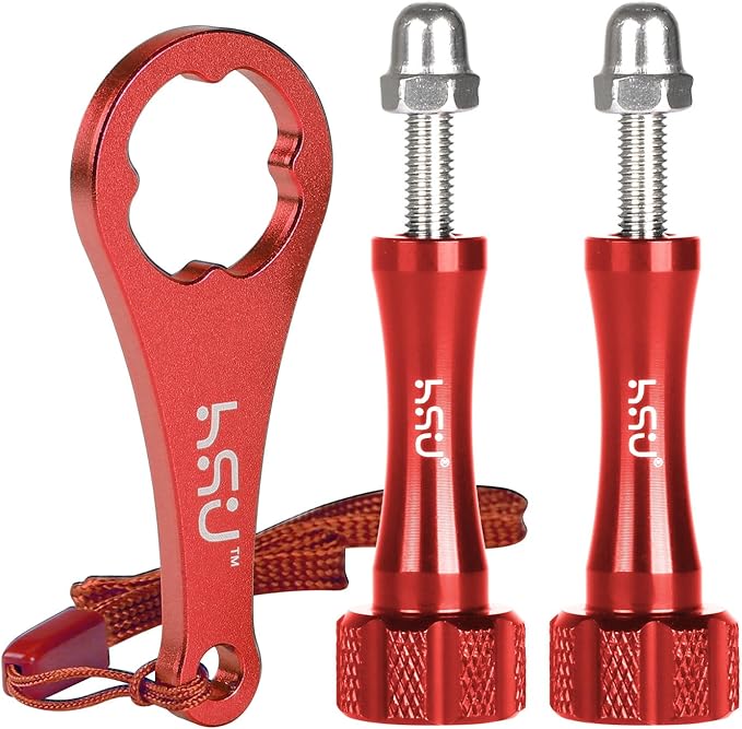 HSU Aluminum Alloy Thumbscrew Set (Extension)+ Wrench for Gopro Hero 13, 12, 11, 10, 9, 8, 7, 6, 5, 4, Compatible with GoPro Media Mod, AKASO Campark and Other Action Cameras (Red)