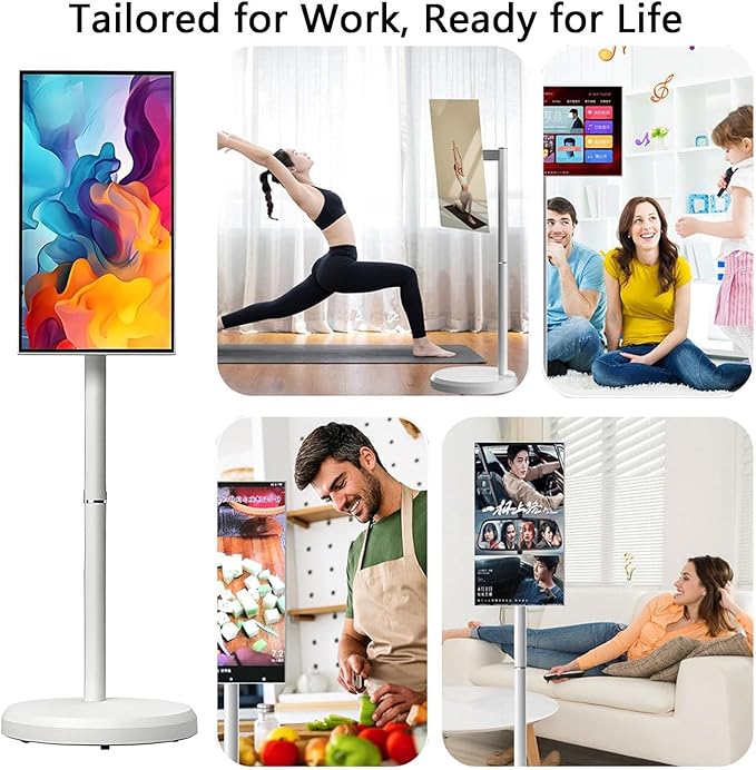 21.5"/24"/27"/32" Portable Rolling Tv, 1080p/4k Smart Portable Wireless Touch Screen Tv On Wheels, 4+64gb/8+128gb,with Large Display, Larger Battery Up to 5-8hr,60hz Refresh Rate 24in-8G128G
