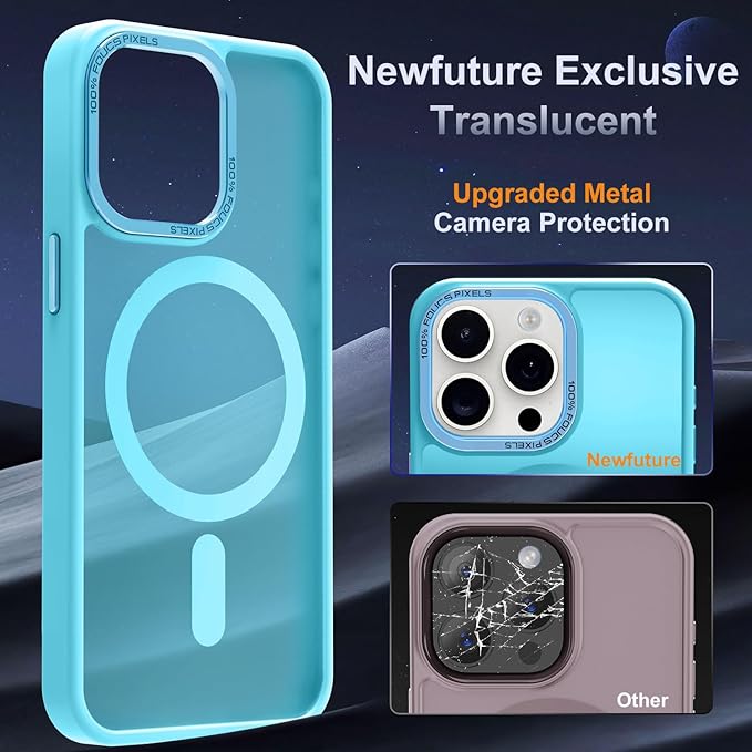 Newfuture Designed for iPhone 14 Pro Case with Magnetic [13 FT Military Drop Protection] [Compatible with Magsafe] Slim Translucent Matte Shockproof with Anti-Fingerprint Phone Case, Lake Blue