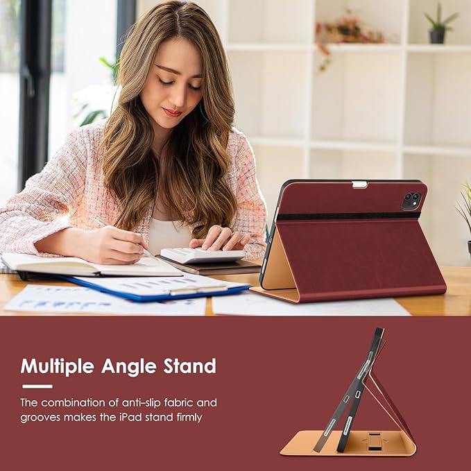 VIKESI Case for iPad Air 13 inch (M4) 2026 / (M3) 2025 / (M2) 2024,Premium Leather Folio,Apple Pencil Holder,Auto Sleep/Wake,Stand Cover - Burgundy Red