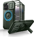 Dexnor for iPhone 14 Pro Case with Slide Camera Cover & Adjustable Kickstand & Built-in Screen Protector, Magnetic Rugged Shockproof Bumper Cases Heavy-Duty Magnetic Protective Cover,Army Green