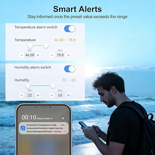 eMylo WiFi Thermometer Hygrometer, Smart Digital Indoor Temperature Humidity Monitor 426Ft Rang with 3 IP65 Wireless Sensors Outdoor Kit