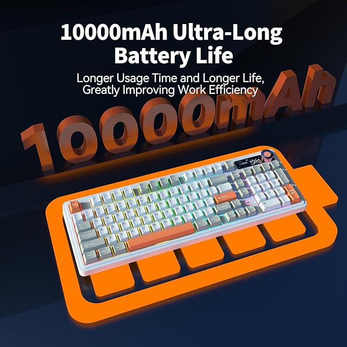 Ajazz AK980 V2 Wireless Mechanical Gaming Keyboard,Tri-Mode BT5.0/2.4GHz/USB-C 10000mAh Battery Hot Swappable RGB Backlit Computer Gaming Keyboards for PC/Tablet/PS/Xbox