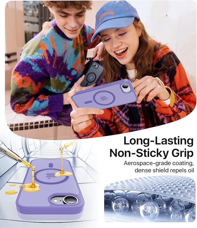 Eastinbox Magnetic Shockproof for iPhone 17e & iPhone 16e Case [Compatible with MagSafe] [Military-Grade Protection] Anti-Yellowing, Matte Protective Phone Case for iPhone 17 e/16 e 6.1",Light Purple