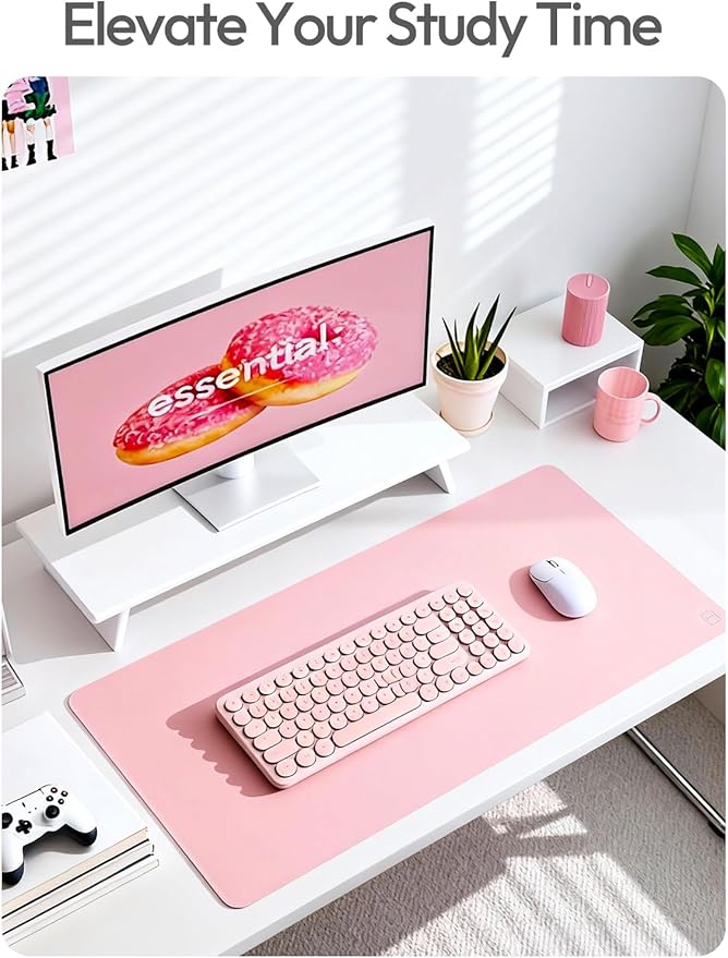YSAGi Leather Desk Pad Protector, Office Desk Mat, Large Mouse Pad, Non-Slip PU Leather Desk Blotter, Laptop Desk Pad, Waterproof Desk Writing Pad for Office and Home (Light Pink, 47" x 17")